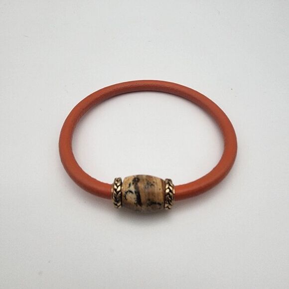 Barse Orange Leather & Picture Jasper Bracelet